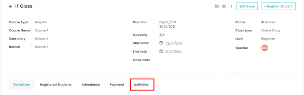 Activities log in Class Module_s4