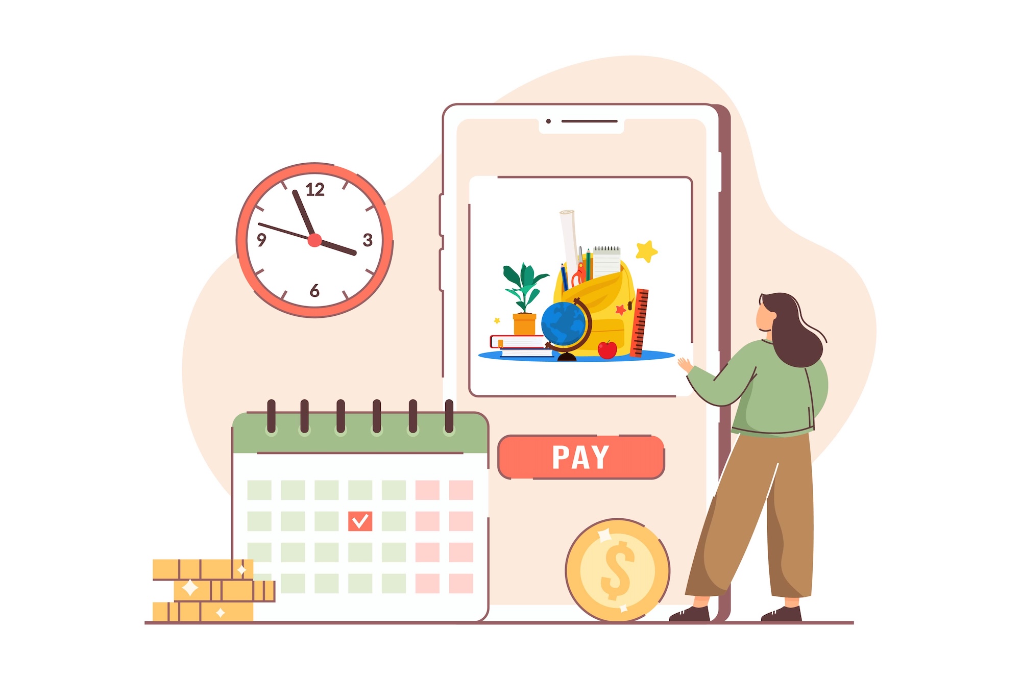 Illustration of a Singapore enrichment centre using a digital platform to manage course schedules and automate fee collection.